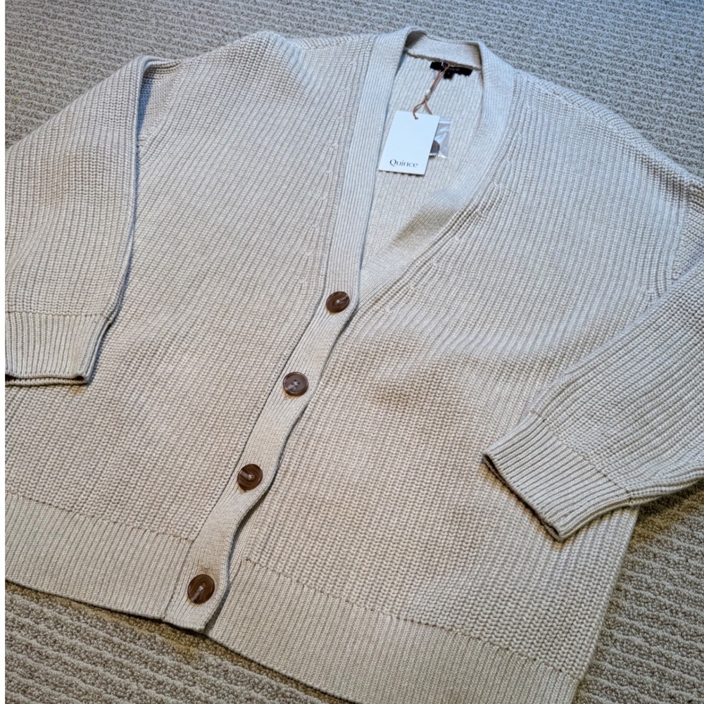 Quince 100% Organic Cotton Oversized Cardigan Oatmeal Beige Large NWT - Picture 5 of 11